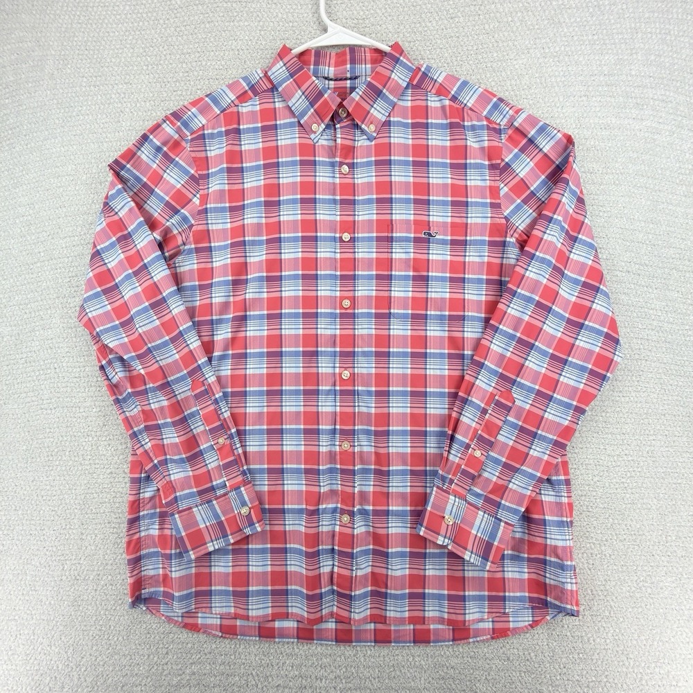 Vineyard Vines OTG On-The-Go Performance Shirt Large Plaid Stretch Button Down